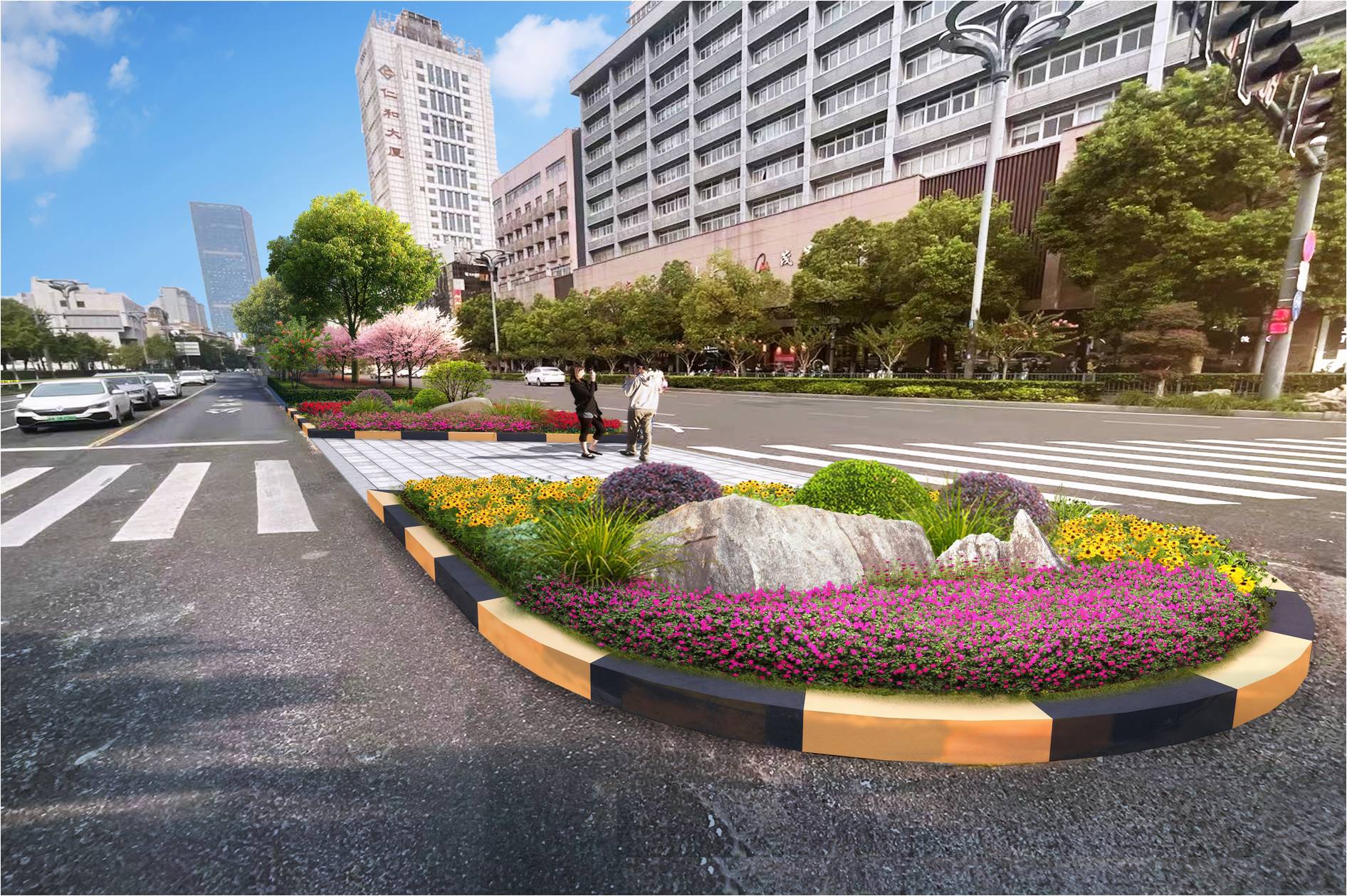 合肥市蒙城路沿线月底完成三孝口到北五里井沿路重现花园景观(图1)