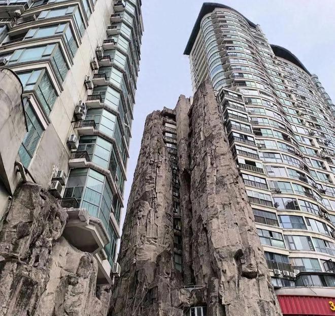 上海最奇葩的住宅楼两栋楼之间夹着一座假山已成网红打卡点(图1)